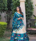 Women's Dola Silk With Printed with foil work Lehenga Choli For Wedding 