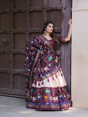 Women's Dola Silk With Printed with foil work Lehenga Choli For Wedding  1