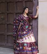 Women's Dola Silk With Printed with foil work Lehenga Choli For Wedding 
