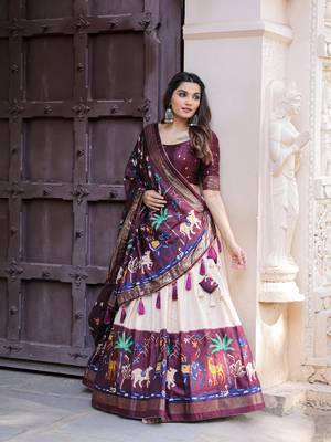 Women's Dola Silk With Printed with foil work Lehenga Choli For Wedding  2