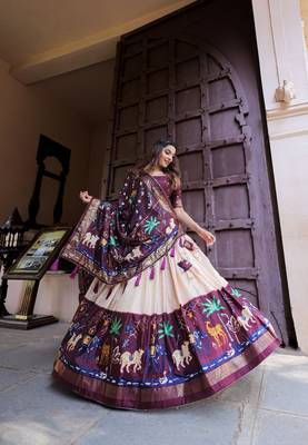 Women's Dola Silk With Printed with foil work Lehenga Choli For Wedding  3