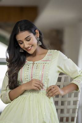 KAAJH Green Embroidered Anarkali Kurta 6
