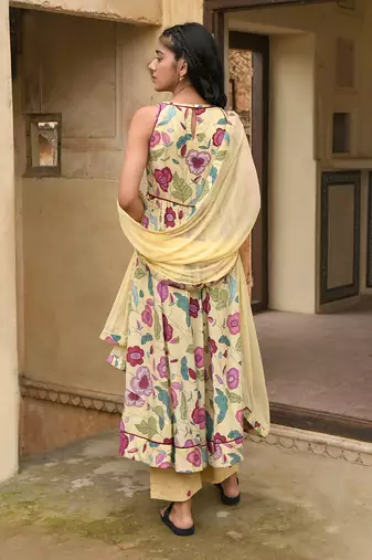 Yellow Floral Printed Kurta Set