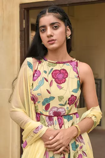 Yellow Floral Printed Kurta Set