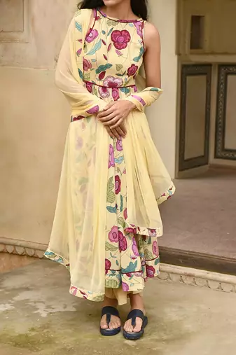 Yellow Floral Printed Kurta Set