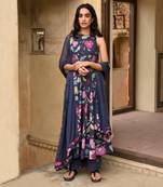 Blue Floral Printed Mulmul Kurta Set