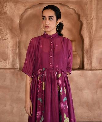 Wine Red Floral Print Kurta Set  4
