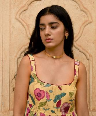 Yellow Floral Print Mulmul Kurta Set 6