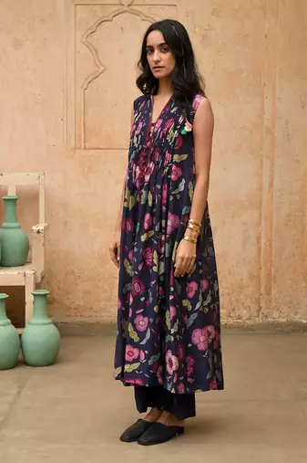 Blue Floral Printed Kurta Set