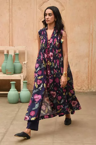Blue Floral Printed Kurta Set