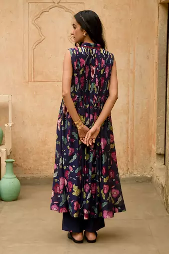 Blue Floral Printed Kurta Set