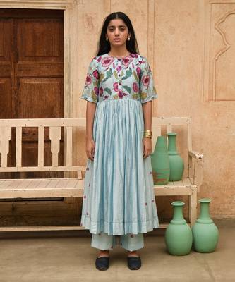 Sky Blue Floral Printed Kurta Set 1