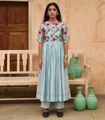 Sky Blue Floral Printed Kurta Set
