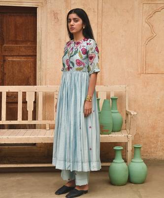 Sky Blue Floral Printed Kurta Set 2