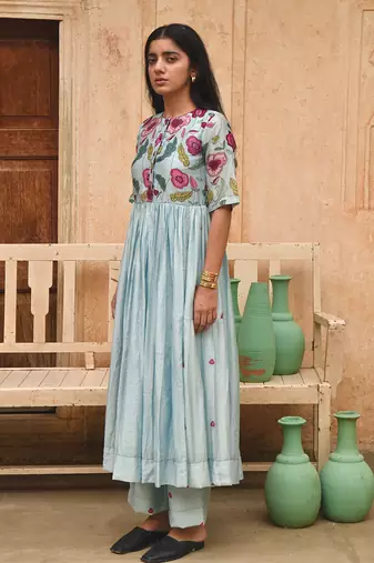 Sky Blue Floral Printed Kurta Set