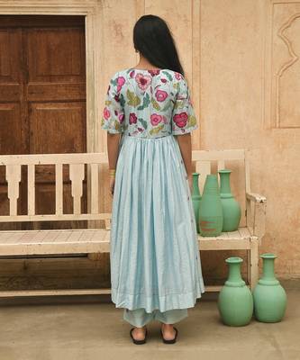 Sky Blue Floral Printed Kurta Set 4