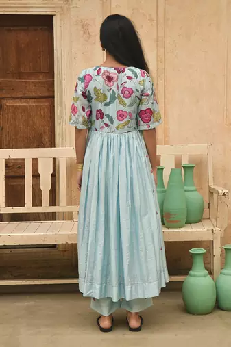 Sky Blue Floral Printed Kurta Set