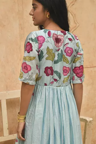 Sky Blue Floral Printed Kurta Set