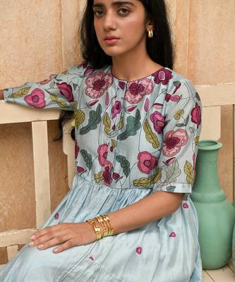 Sky Blue Floral Printed Kurta Set 6