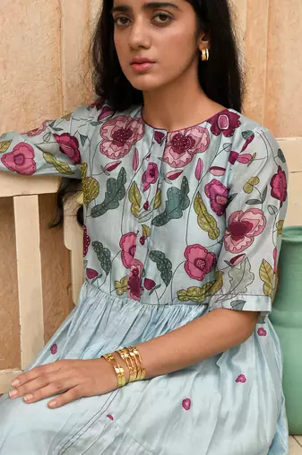 Sky Blue Floral Printed Kurta Set