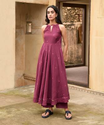 Wine Red Floral Printed Kurta Set 2