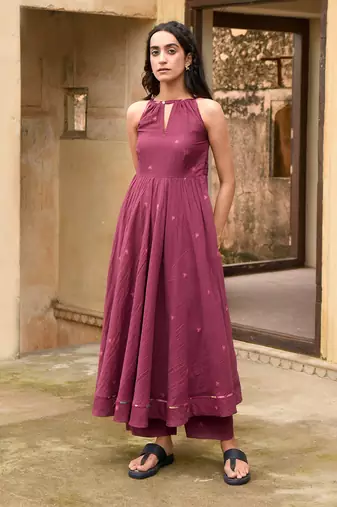 Wine Red Floral Printed Kurta Set