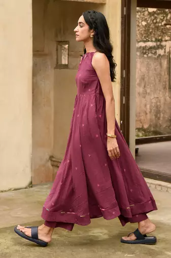 Wine Red Floral Printed Kurta Set