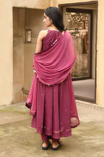 Wine Red Floral Printed Kurta Set
