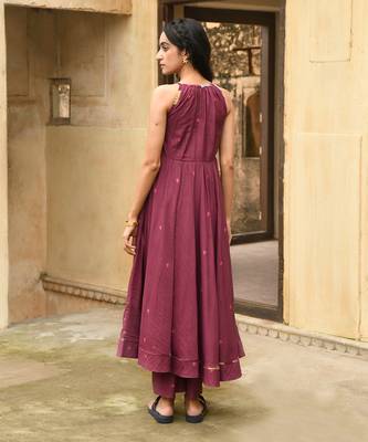 Wine Red Floral Printed Kurta Set 5