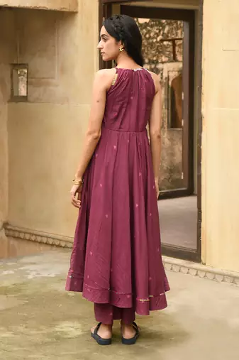 Wine Red Floral Printed Kurta Set