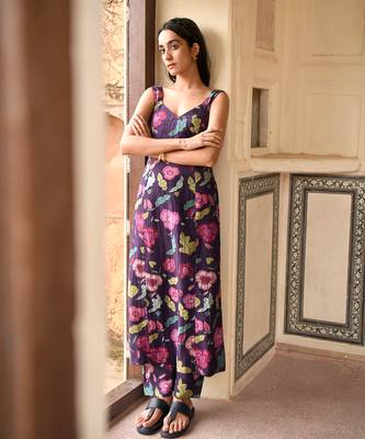 Floral Printed Violet Kurta Set 2