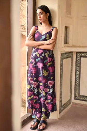 Floral Printed Violet Kurta Set