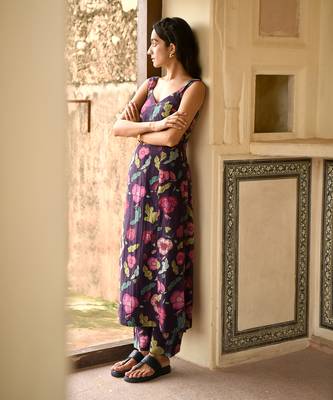 Floral Printed Violet Kurta Set 3