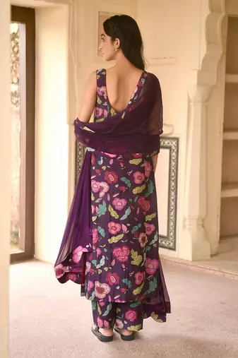 Floral Printed Violet Kurta Set