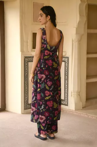 Floral Printed Violet Kurta Set