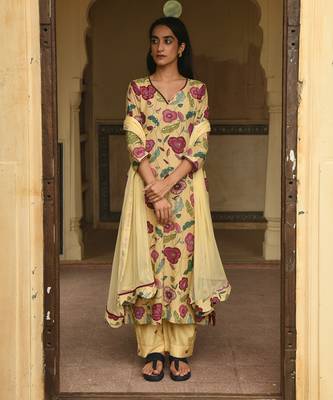 Yellow Floral Printed Kurta Set 1