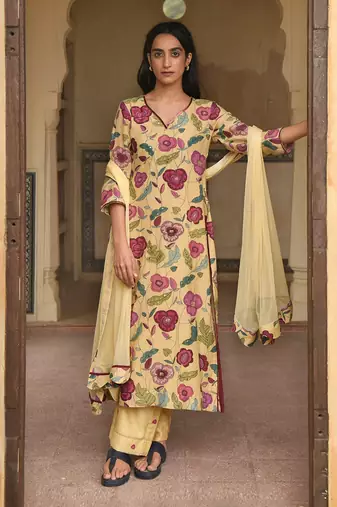 Yellow Floral Printed Kurta Set