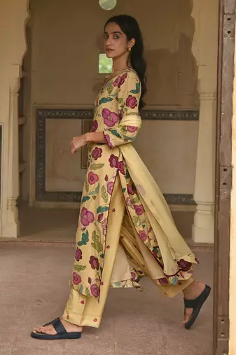 Yellow Floral Printed Kurta Set