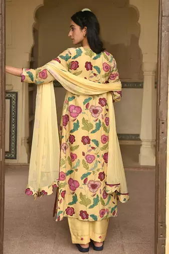 Yellow Floral Printed Kurta Set