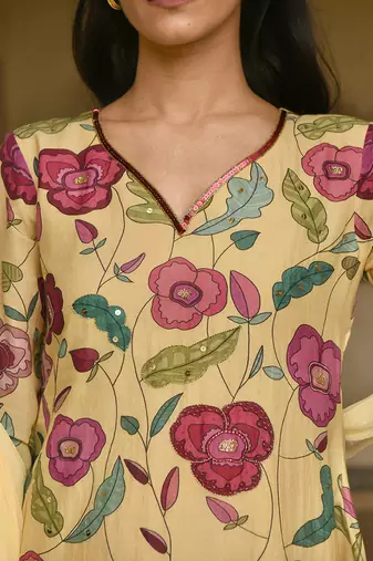 Yellow Floral Printed Kurta Set