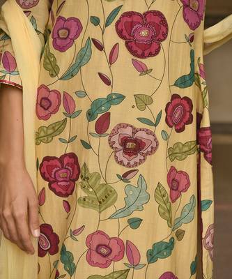 Yellow Floral Printed Kurta Set 7