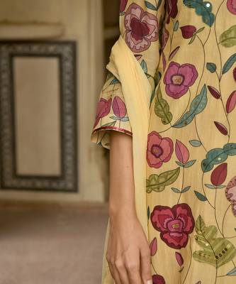 Yellow Floral Printed Kurta Set 8