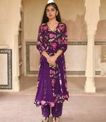 Violet Floral Printed Kurta Set