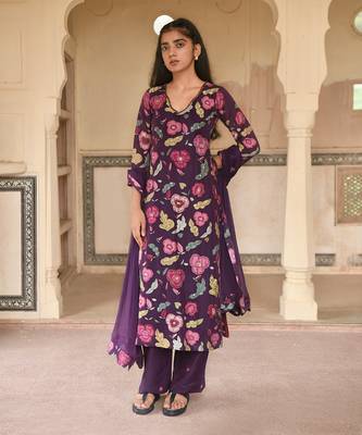 Violet Floral Printed Kurta Set 2