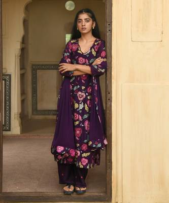 Violet Floral Printed Kurta Set 4
