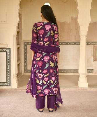 Violet Floral Printed Kurta Set 5