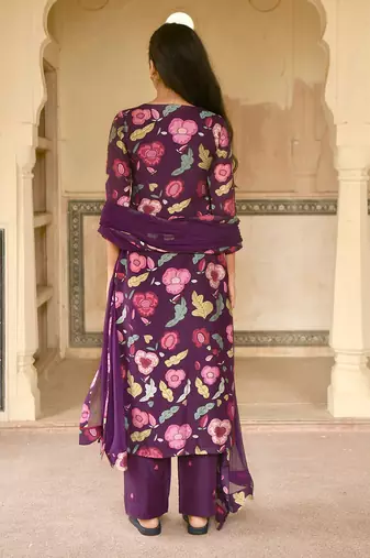 Violet Floral Printed Kurta Set