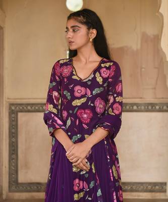 Violet Floral Printed Kurta Set 6