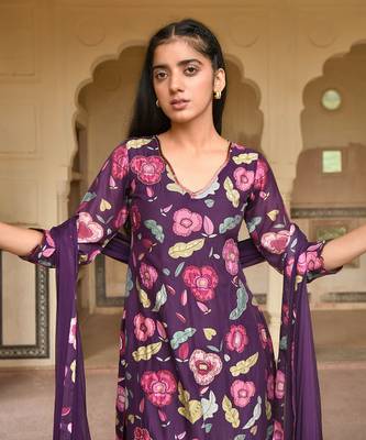 Violet Floral Printed Kurta Set 7