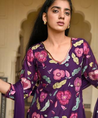 Violet Floral Printed Kurta Set 8